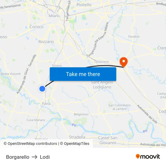 Borgarello to Lodi map