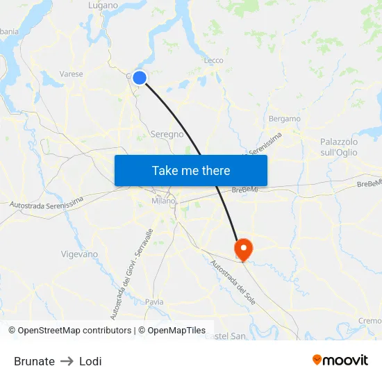Brunate to Lodi map