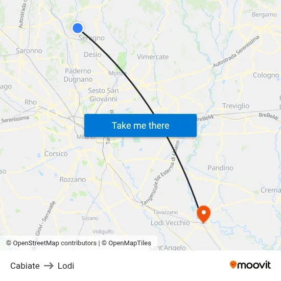 Cabiate to Lodi map