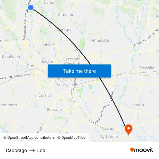 Cadorago to Lodi map