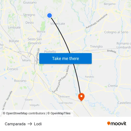Camparada to Lodi map