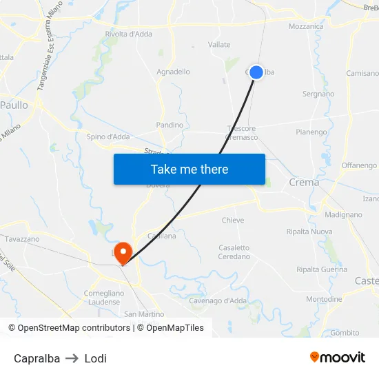Capralba to Lodi map