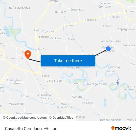 Casaletto Ceredano to Lodi map