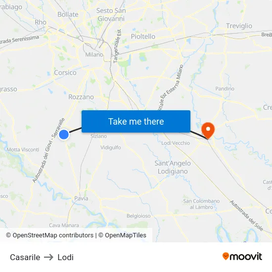 Casarile to Lodi map
