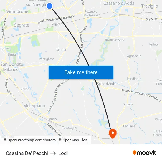 Cassina De' Pecchi to Lodi map