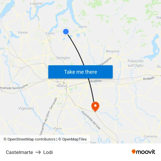 Castelmarte to Lodi map