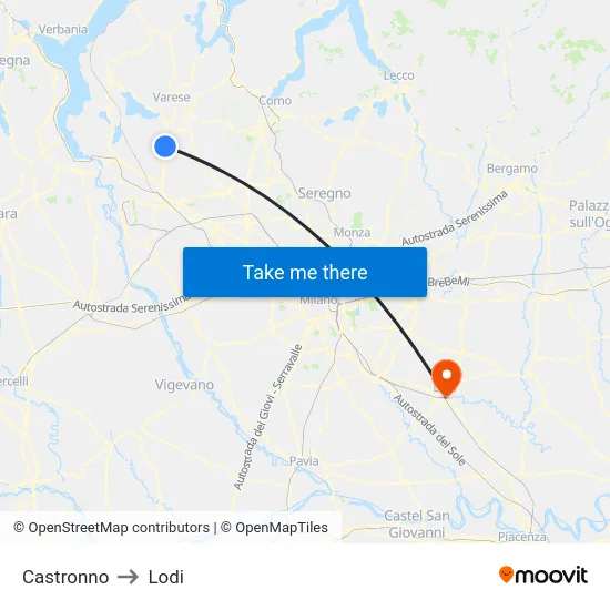 Castronno to Lodi map