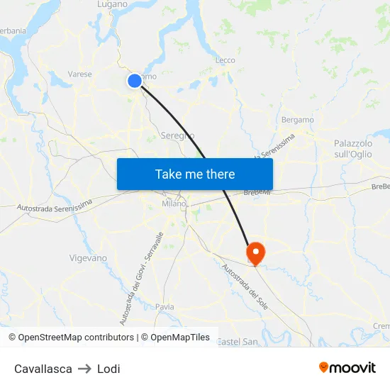 Cavallasca to Lodi map