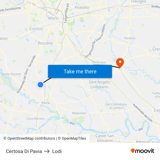 Certosa Di Pavia to Lodi map