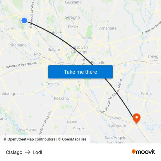 Cislago to Lodi map