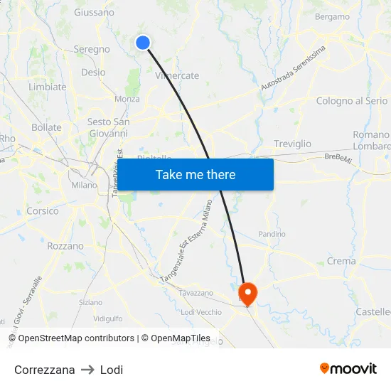 Correzzana to Lodi map