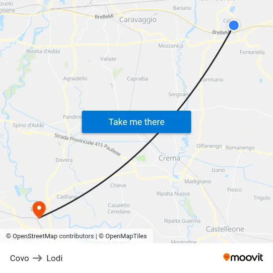 Covo to Lodi map