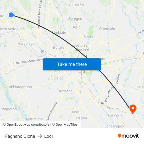 Fagnano Olona to Lodi map