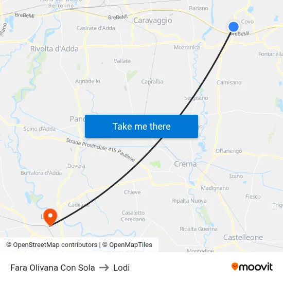 Fara Olivana Con Sola to Lodi map