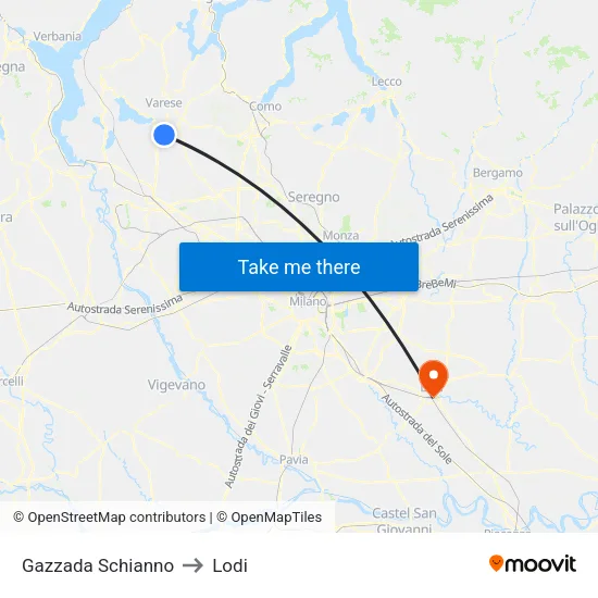 Gazzada Schianno to Lodi map