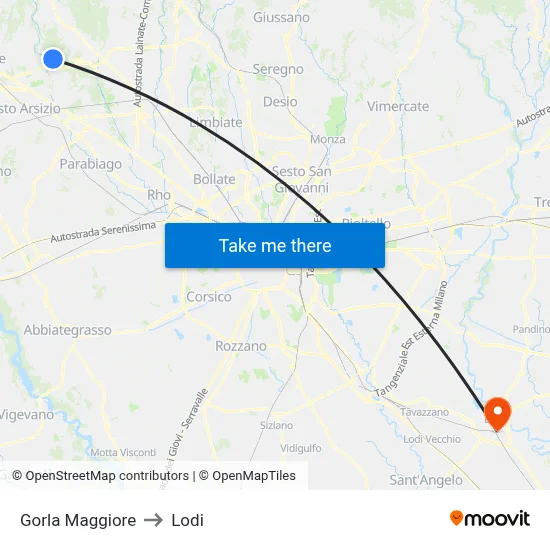 Gorla Maggiore to Lodi map