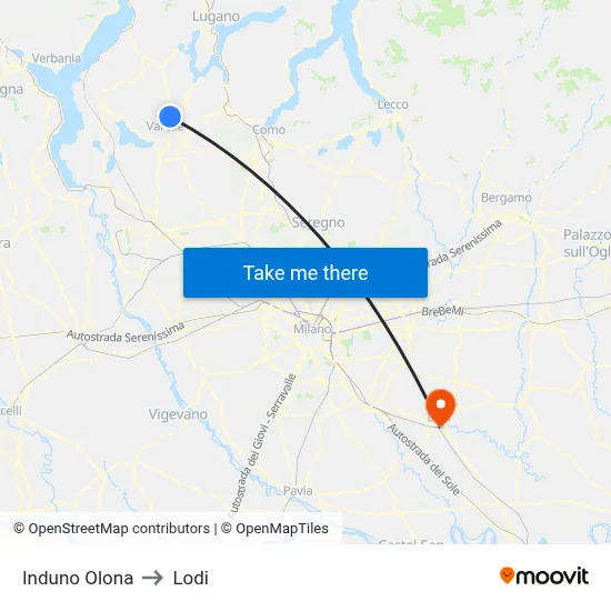 Induno Olona to Lodi map