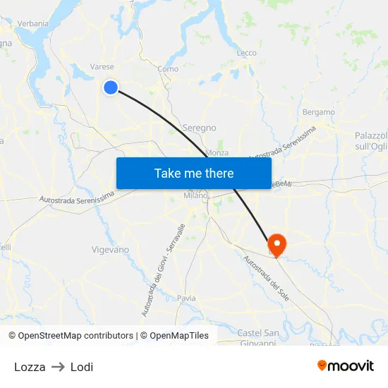 Lozza to Lodi map