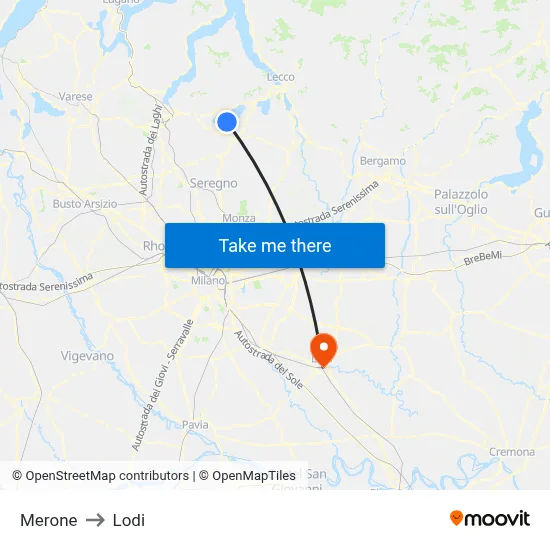 Merone to Lodi map