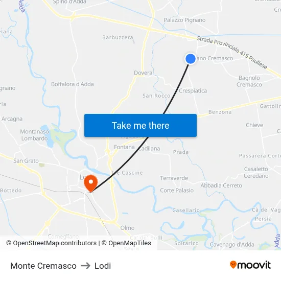 Monte Cremasco to Lodi map