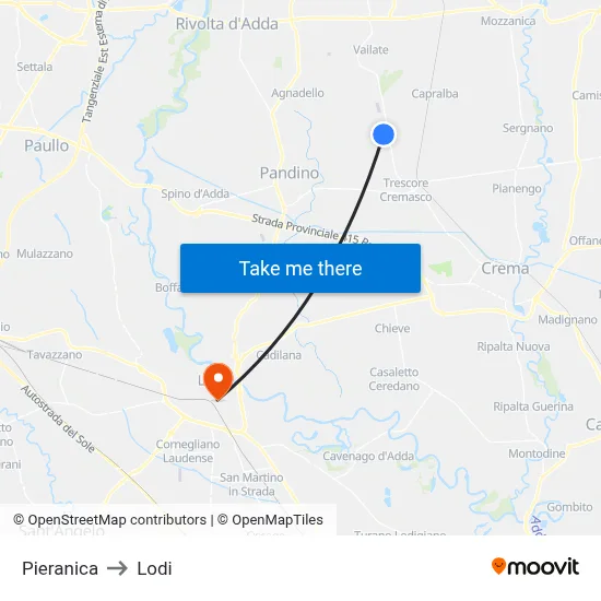 Pieranica to Lodi map