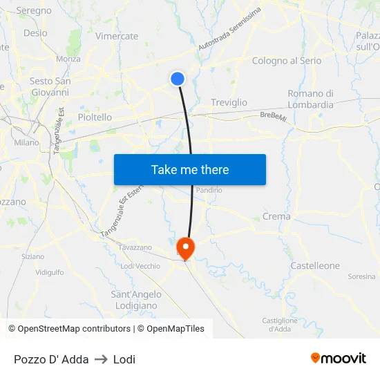 Pozzo D' Adda to Lodi map