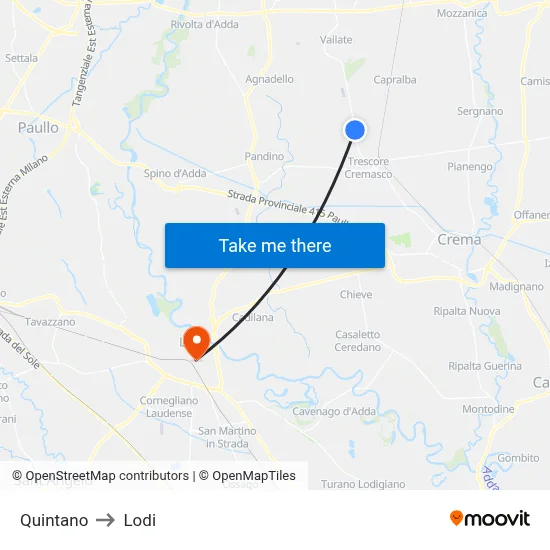 Quintano to Lodi map