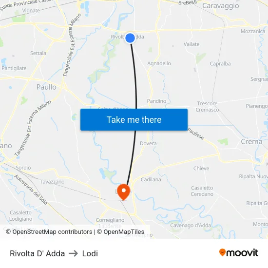 Rivolta D' Adda to Lodi map