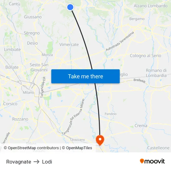 Rovagnate to Lodi map