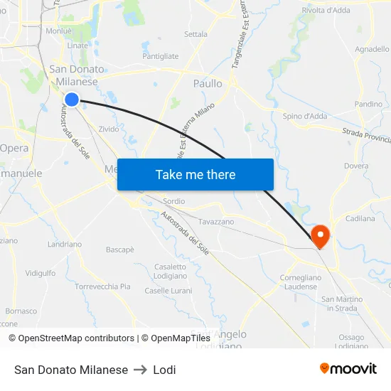 San Donato Milanese to Lodi map