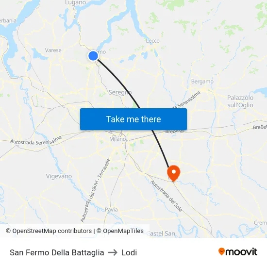 San Fermo Della Battaglia to Lodi map