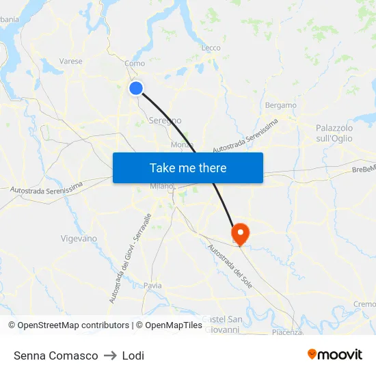 Senna Comasco to Lodi map