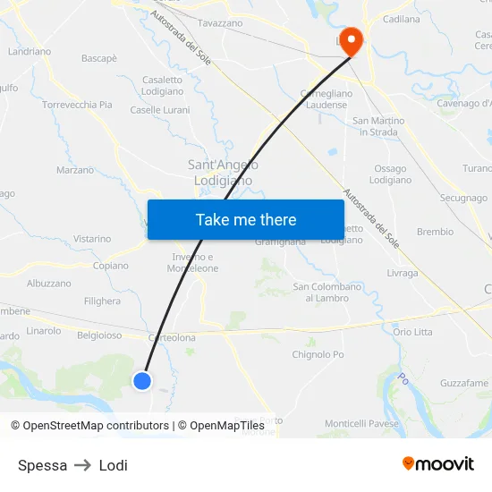 Spessa to Lodi map