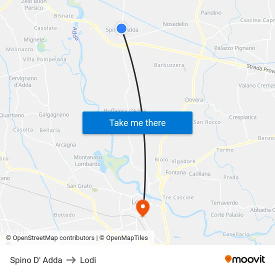 Spino D' Adda to Lodi map