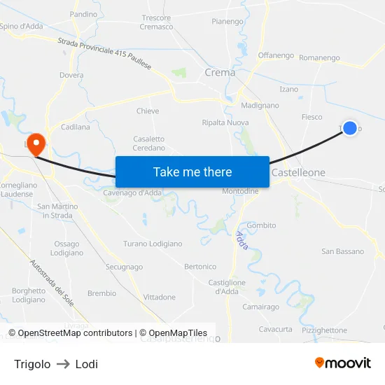 Trigolo to Lodi map