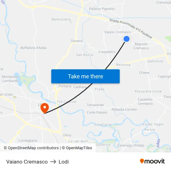 Vaiano Cremasco to Lodi map