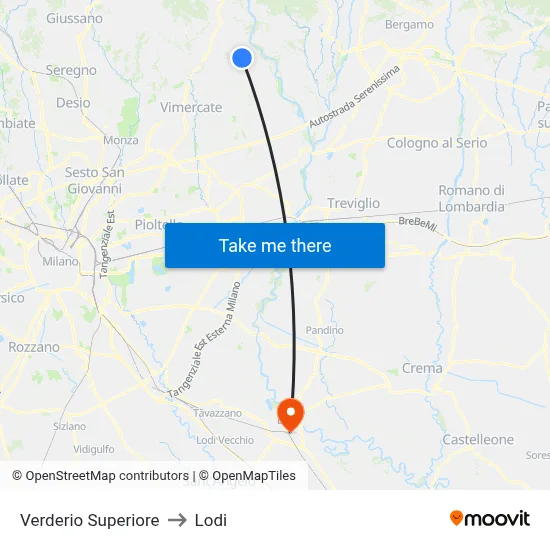 Verderio Superiore to Lodi map