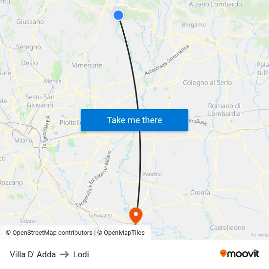 Villa D' Adda to Lodi map