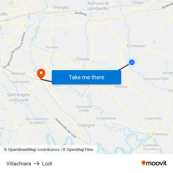 Villachiara to Lodi map