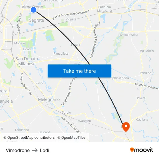Vimodrone to Lodi map
