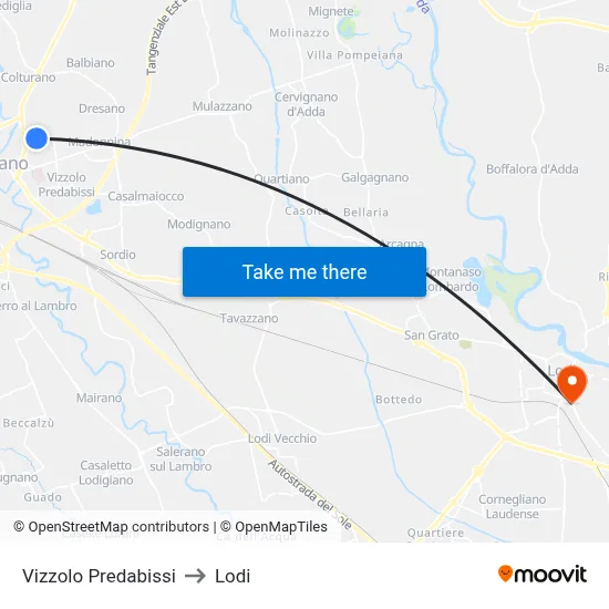 Vizzolo Predabissi to Lodi map