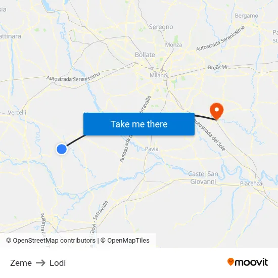 Zeme to Lodi map