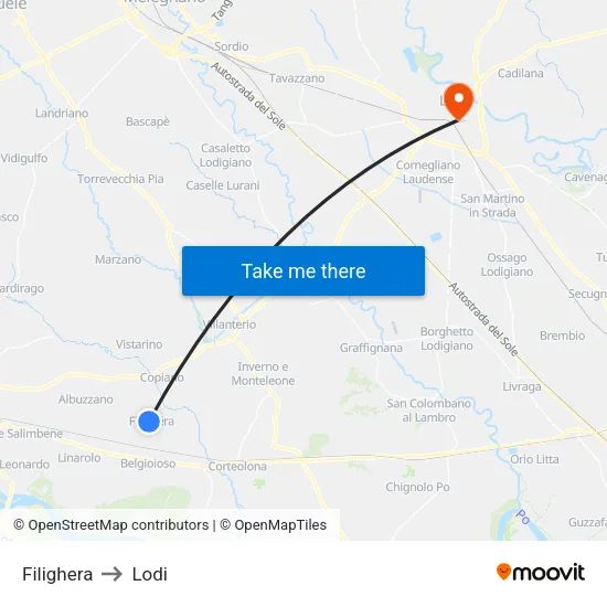 Filighera to Lodi map