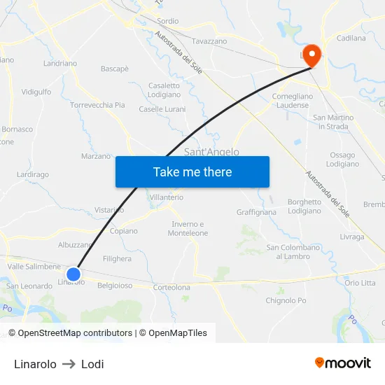 Linarolo to Lodi map