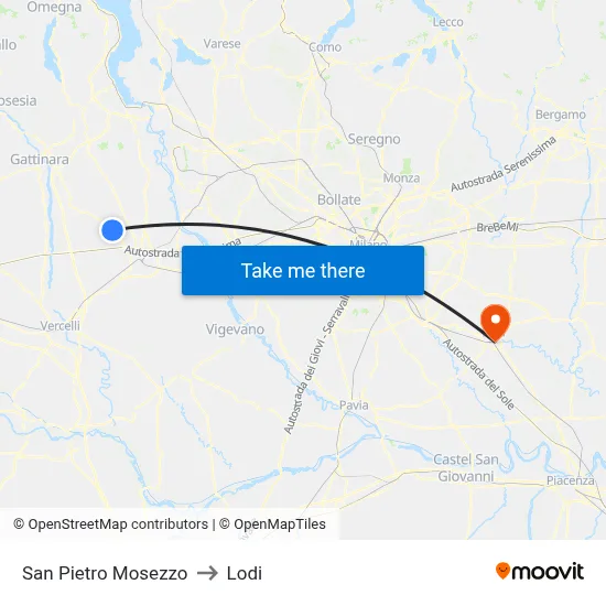 San Pietro Mosezzo to Lodi map