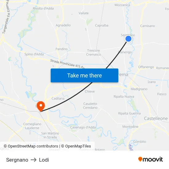 Sergnano to Lodi map