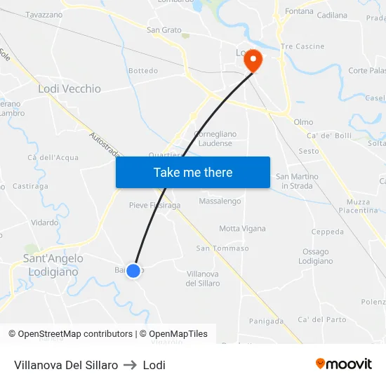 Villanova Del Sillaro to Lodi map