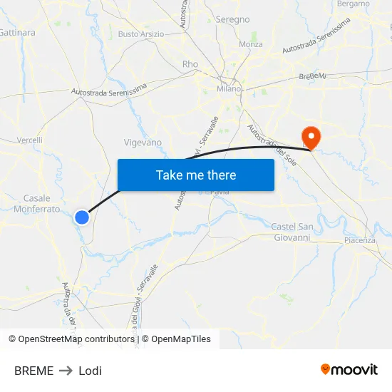 Breme to Lodi map
