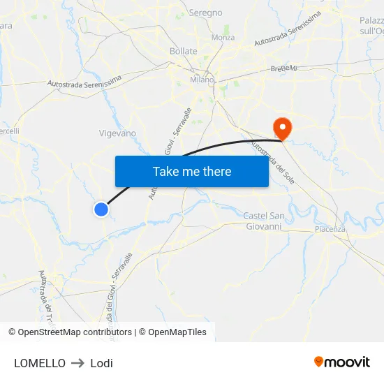 Lomello to Lodi map