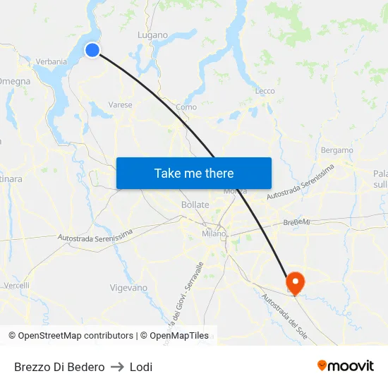 Brezzo Di Bedero to Lodi map